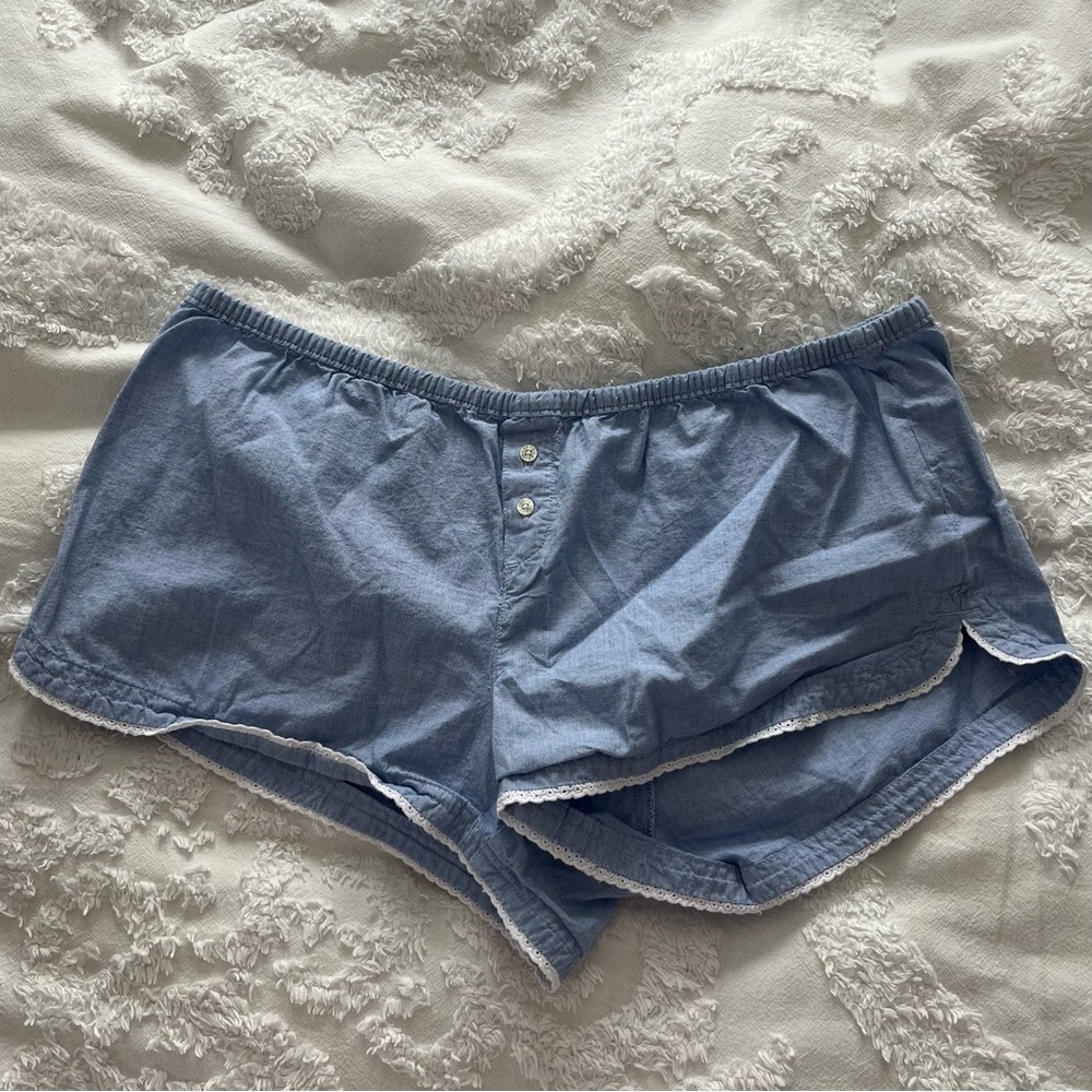Aerie Blue Loungewear Shorts with White Trim